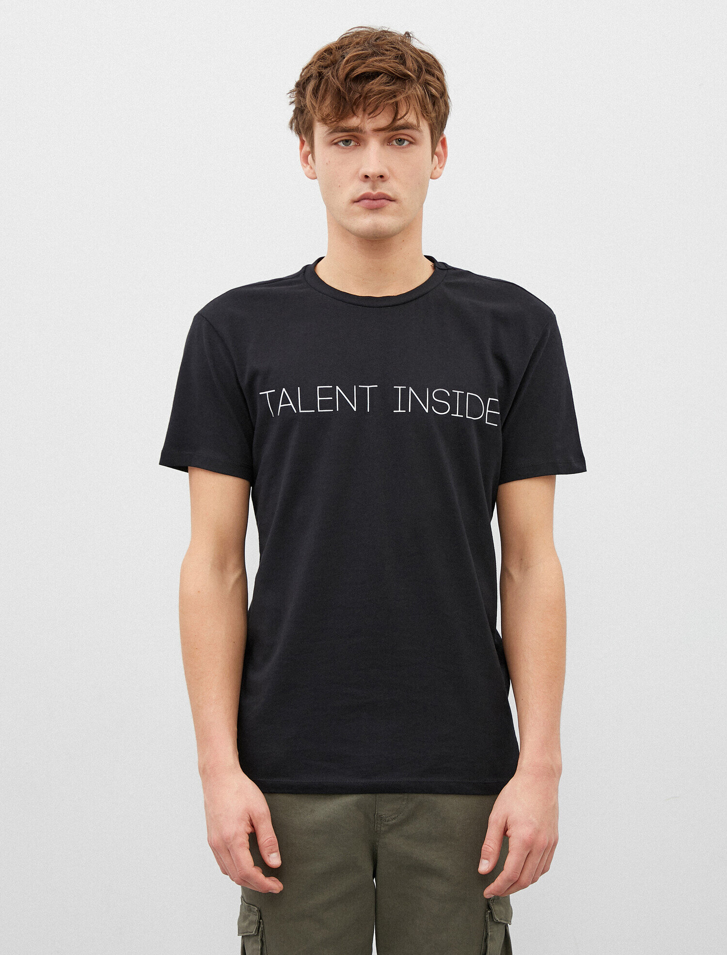   Yazılı Tişört Bisiklet Yaka Kısa Kollu Pamuklu