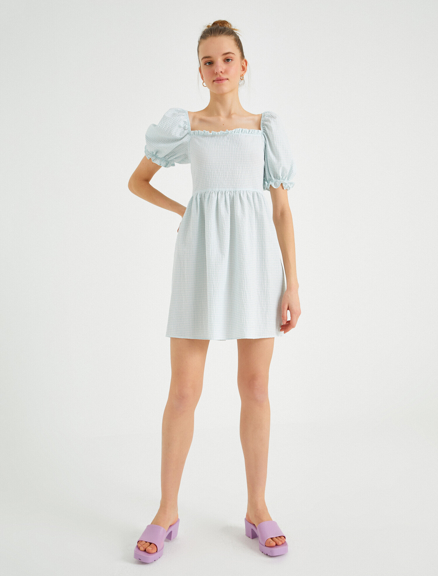   Fırfır Detaylı Elbise Kısa Kollu