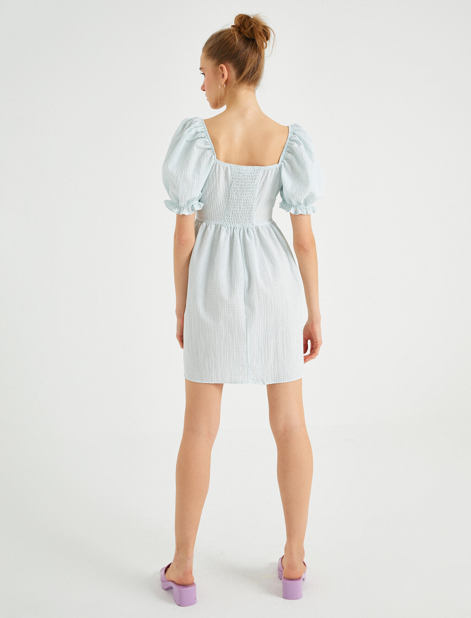   Fırfır Detaylı Elbise Kısa Kollu