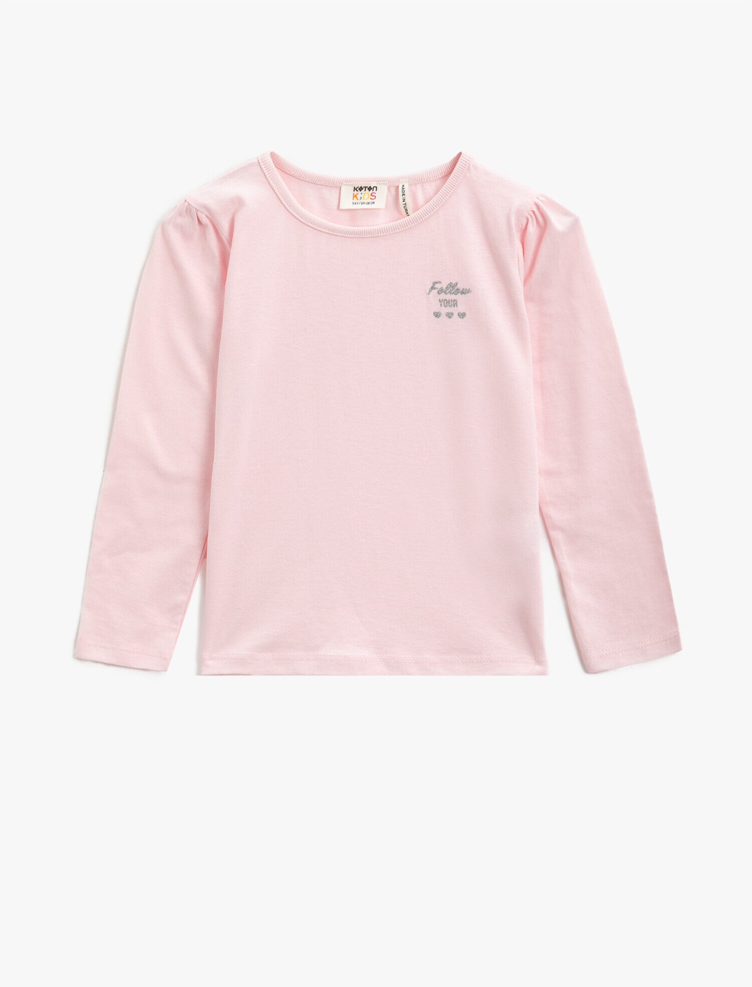  Kız Çocuk Pamuklu Yazılı Baskılı Uzun Kollu Bisiklet Yaka Tişört