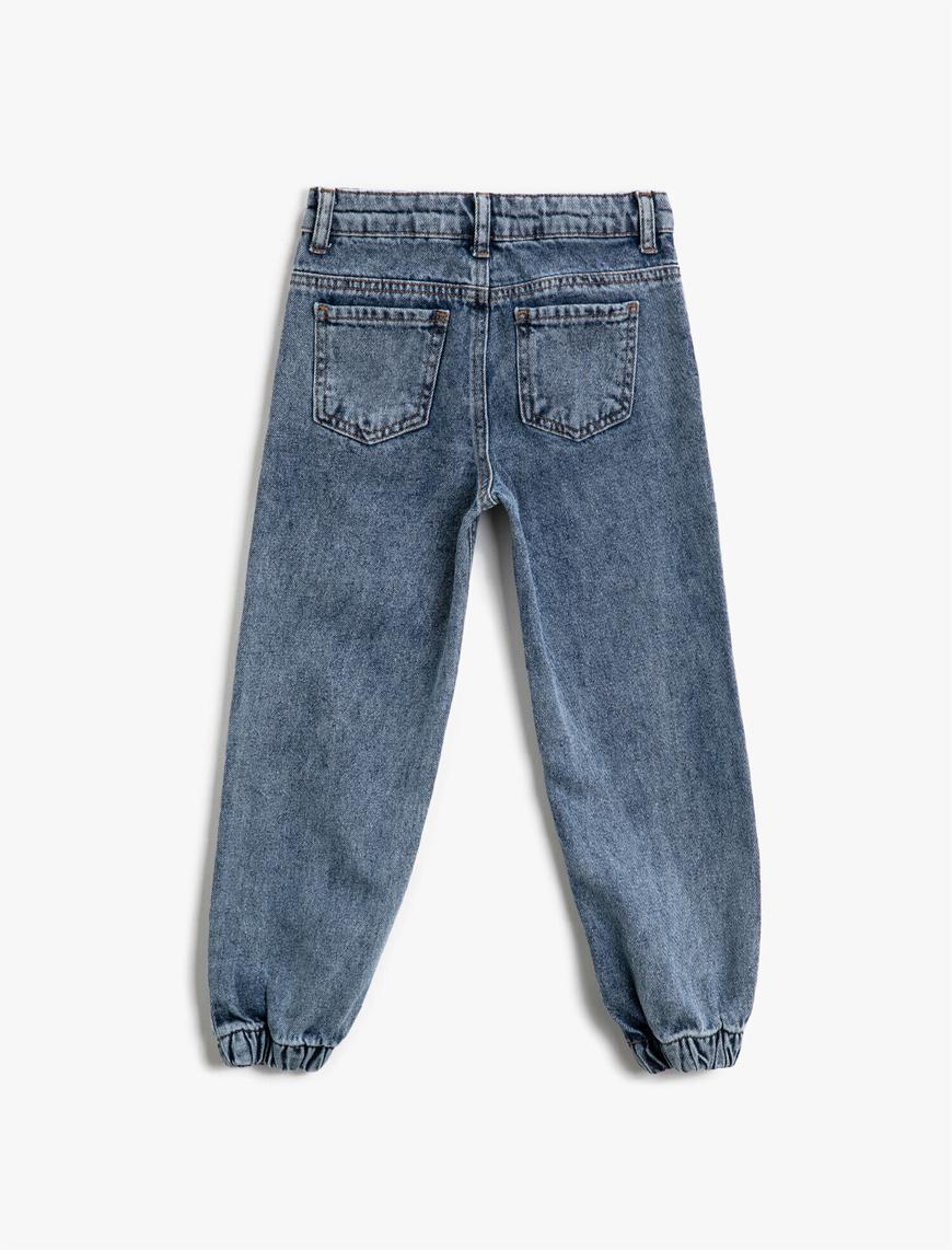  Kız Çocuk Kot Pantolon Pamuklu Cepli Paçası Lastikli - Jegging Jean