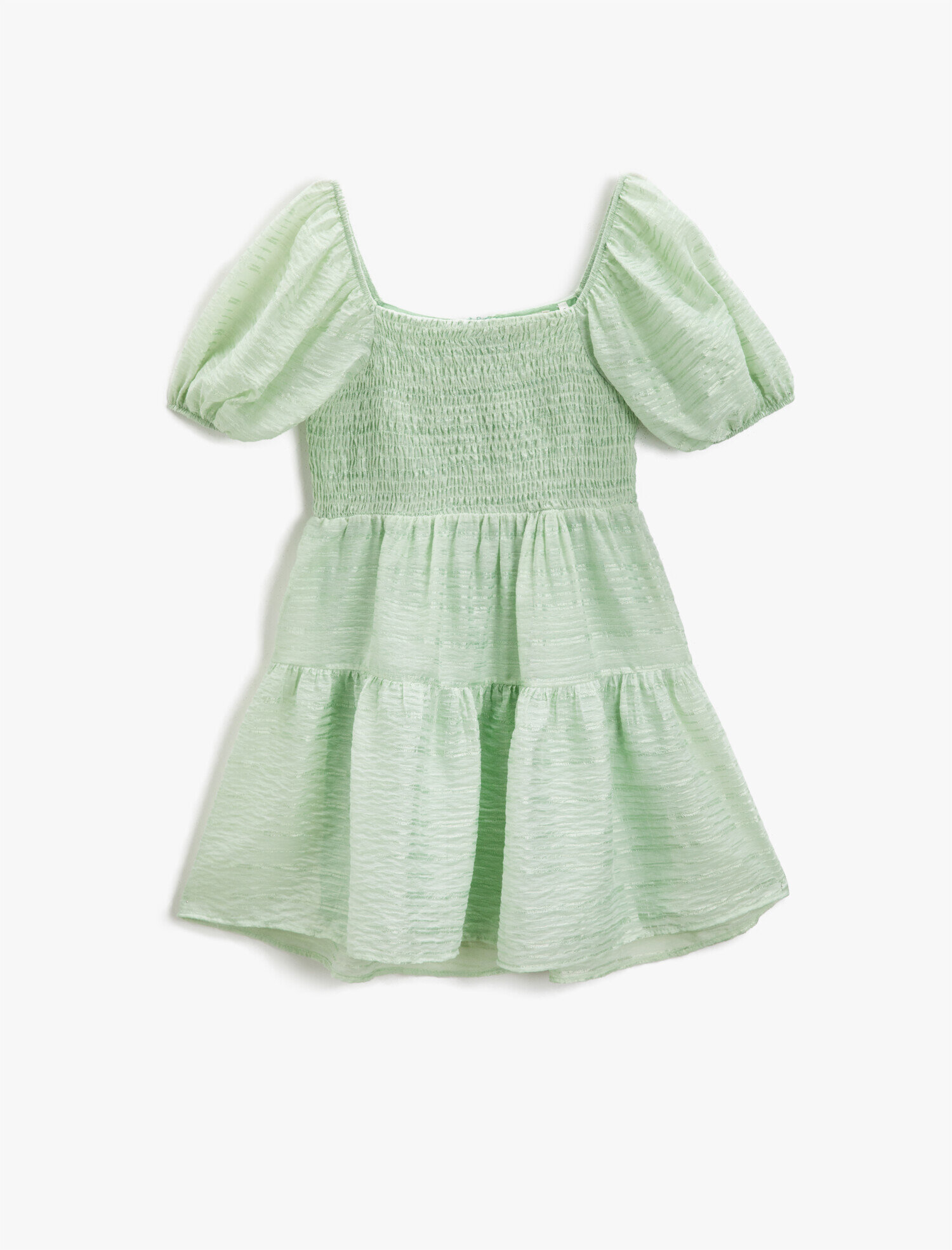  Kız Çocuk Balon Kol Elbise Şeritli Kısa Kollu