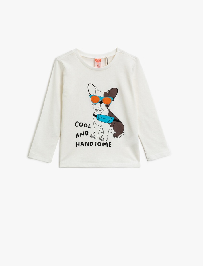 Erkek Bebek Pamuklu Baskılı Uzun Kollu Bisiklet Yaka Tişört