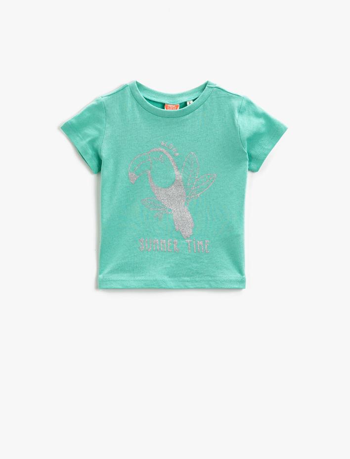 Kız Bebek Baskılı Tişört Kısa Kollu Pamuklu