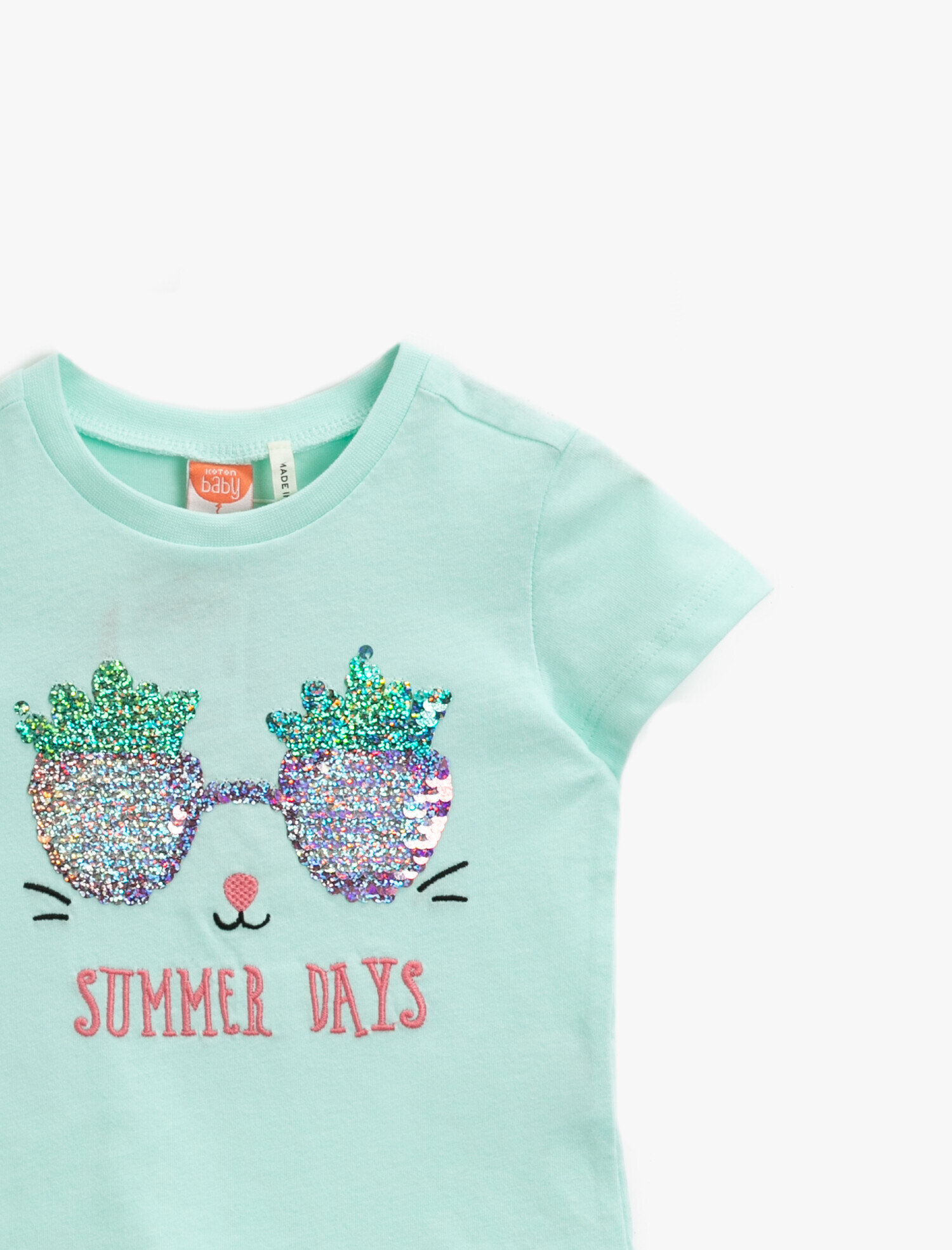  Kız Bebek Simli Tişört Yazı İşlemeli Pamuklu