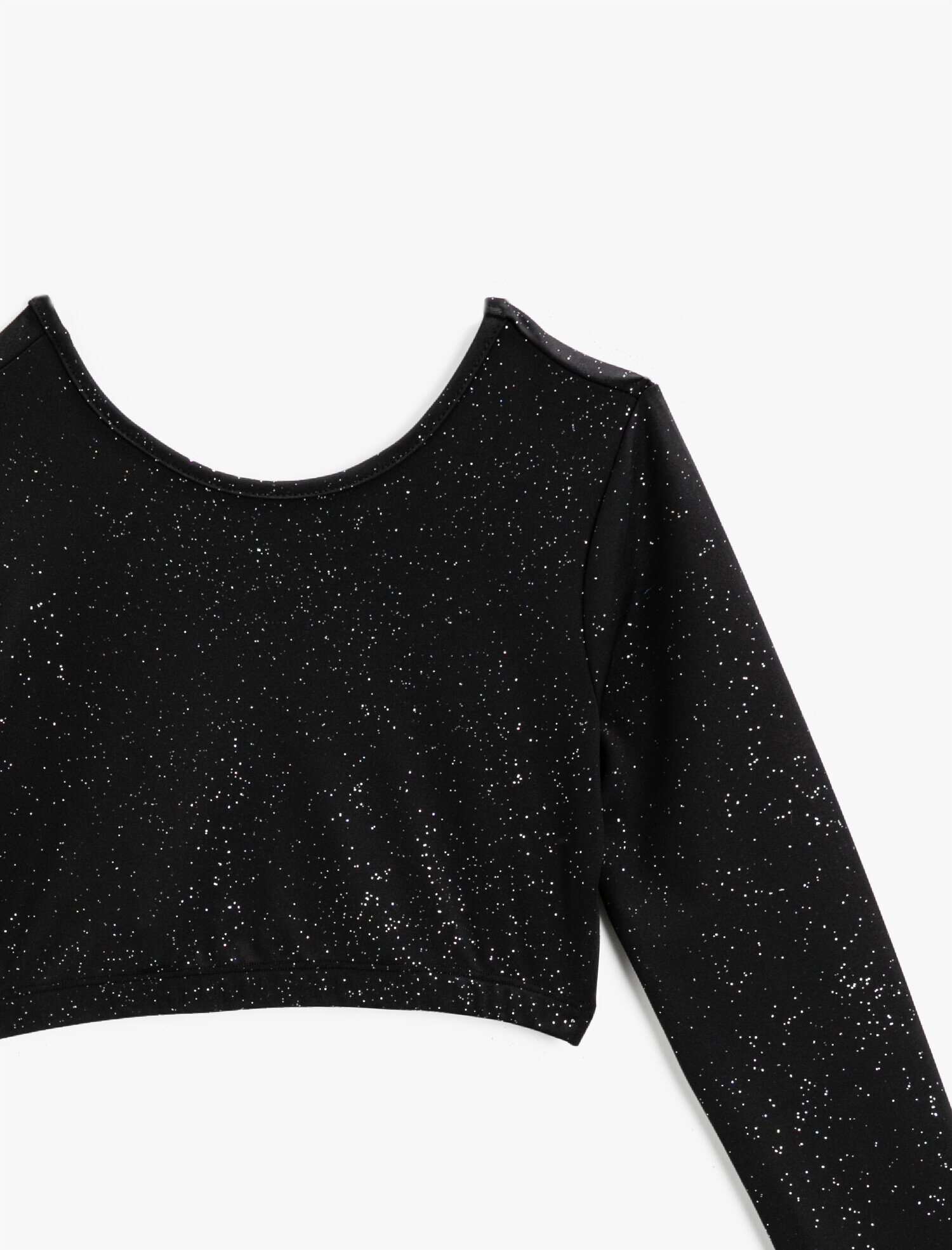  Kız Çocuk Simli Crop Tişört Uzun Kollu Bisiklet Yaka