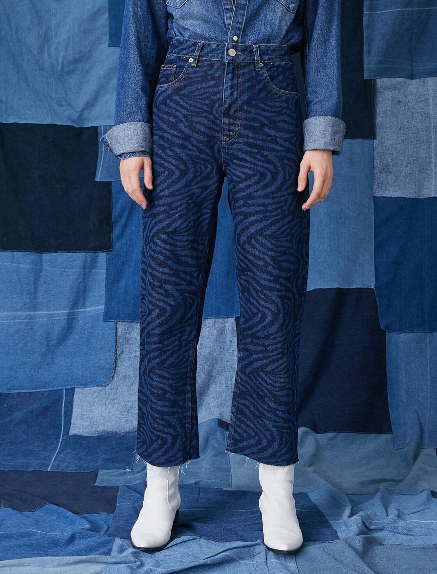   Desenli Bol Paça Kot Pantolon