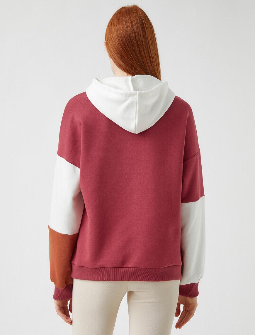   Renk Bloklu Kapüşonlu Sweatshirt
