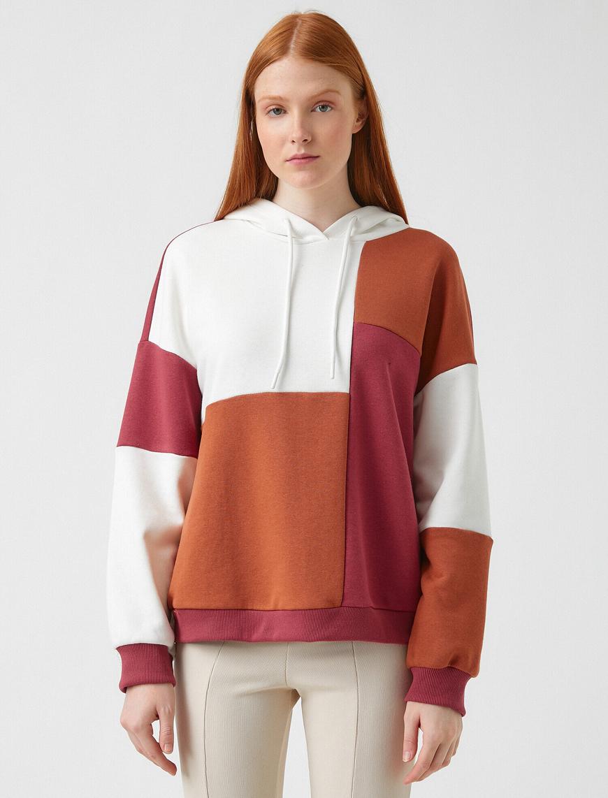   Renk Bloklu Kapüşonlu Sweatshirt