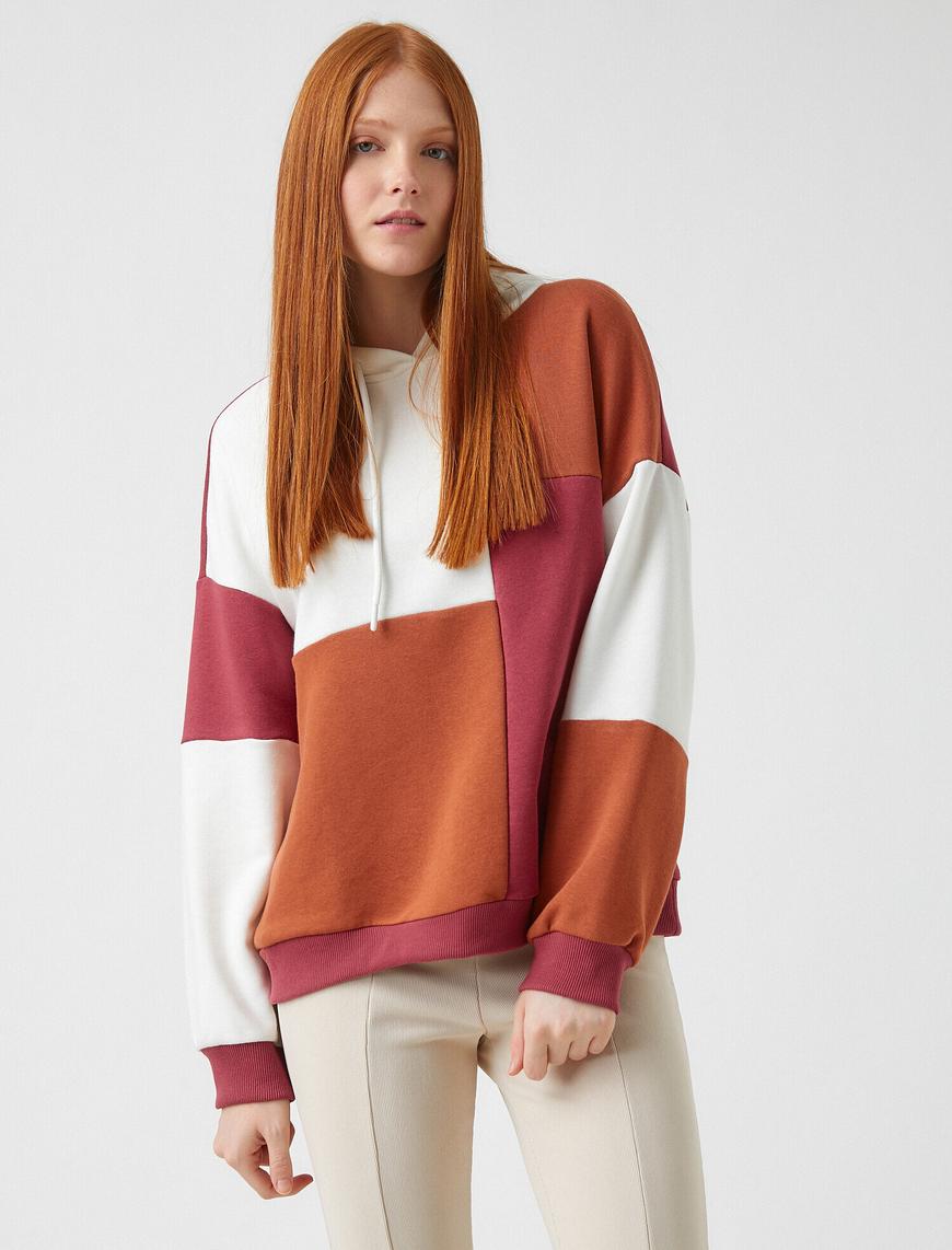   Renk Bloklu Kapüşonlu Sweatshirt