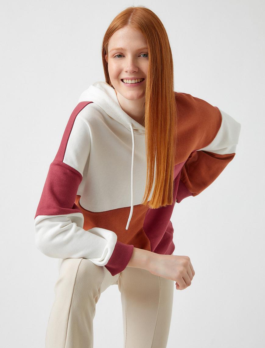   Renk Bloklu Kapüşonlu Sweatshirt