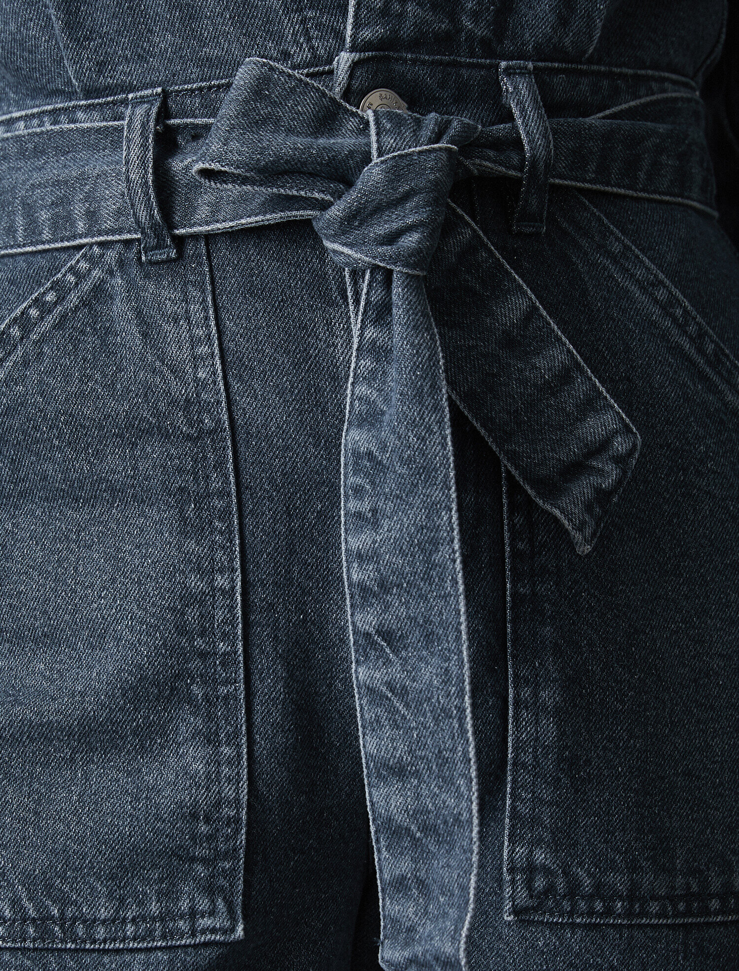   Cepli Beli Bağlamalı Kot Tulum