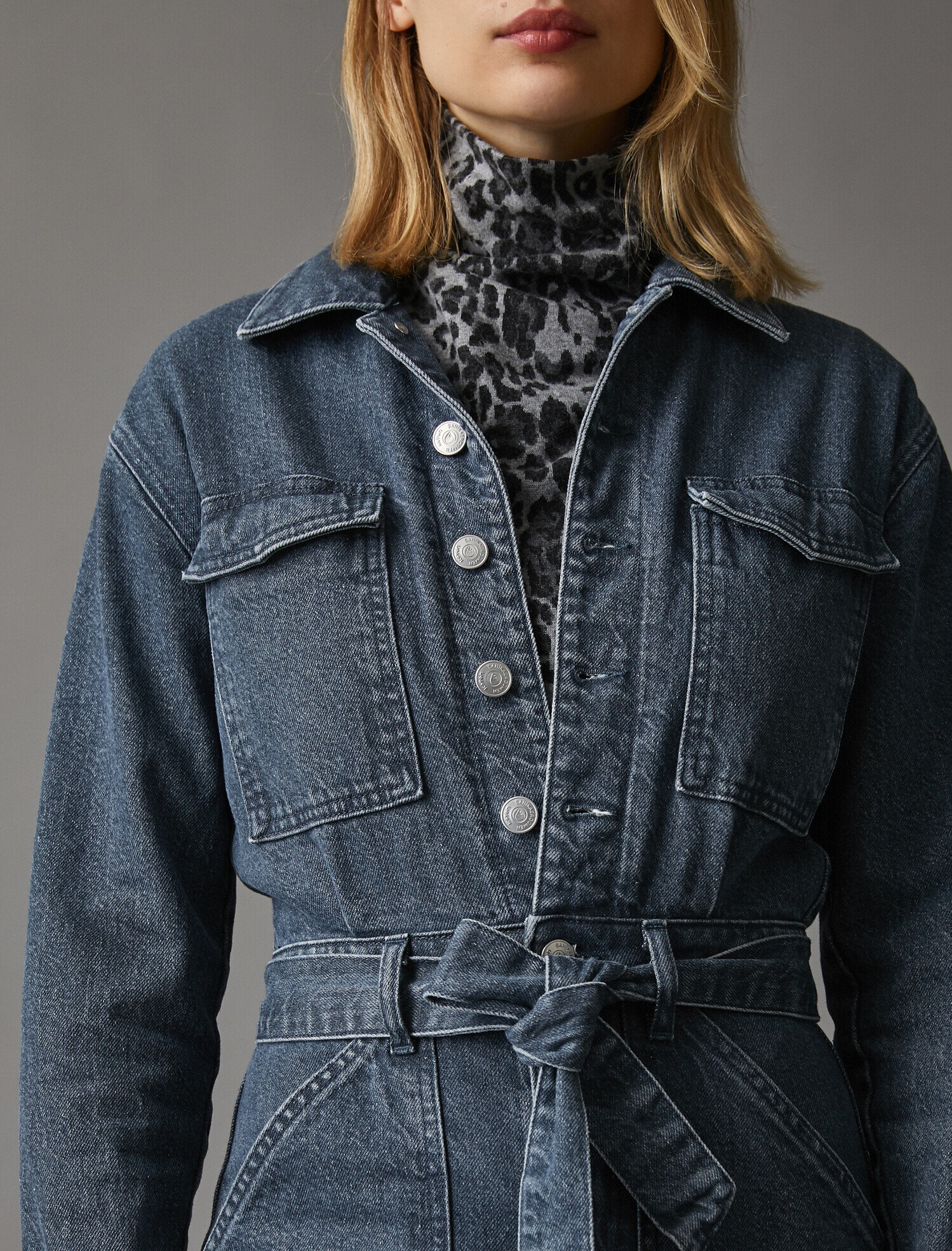   Cepli Beli Bağlamalı Kot Tulum