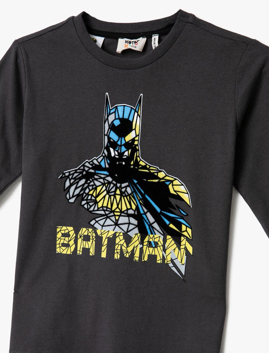  Erkek Çocuk Batman Baskılı Uzun Kollu Tişört Bisiklet Yaka Pamuklu