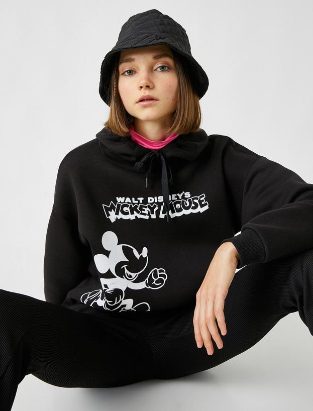   Disney Mickey Mouse Lisanslı Kapüşonlu Baskılı Sweatshirt
