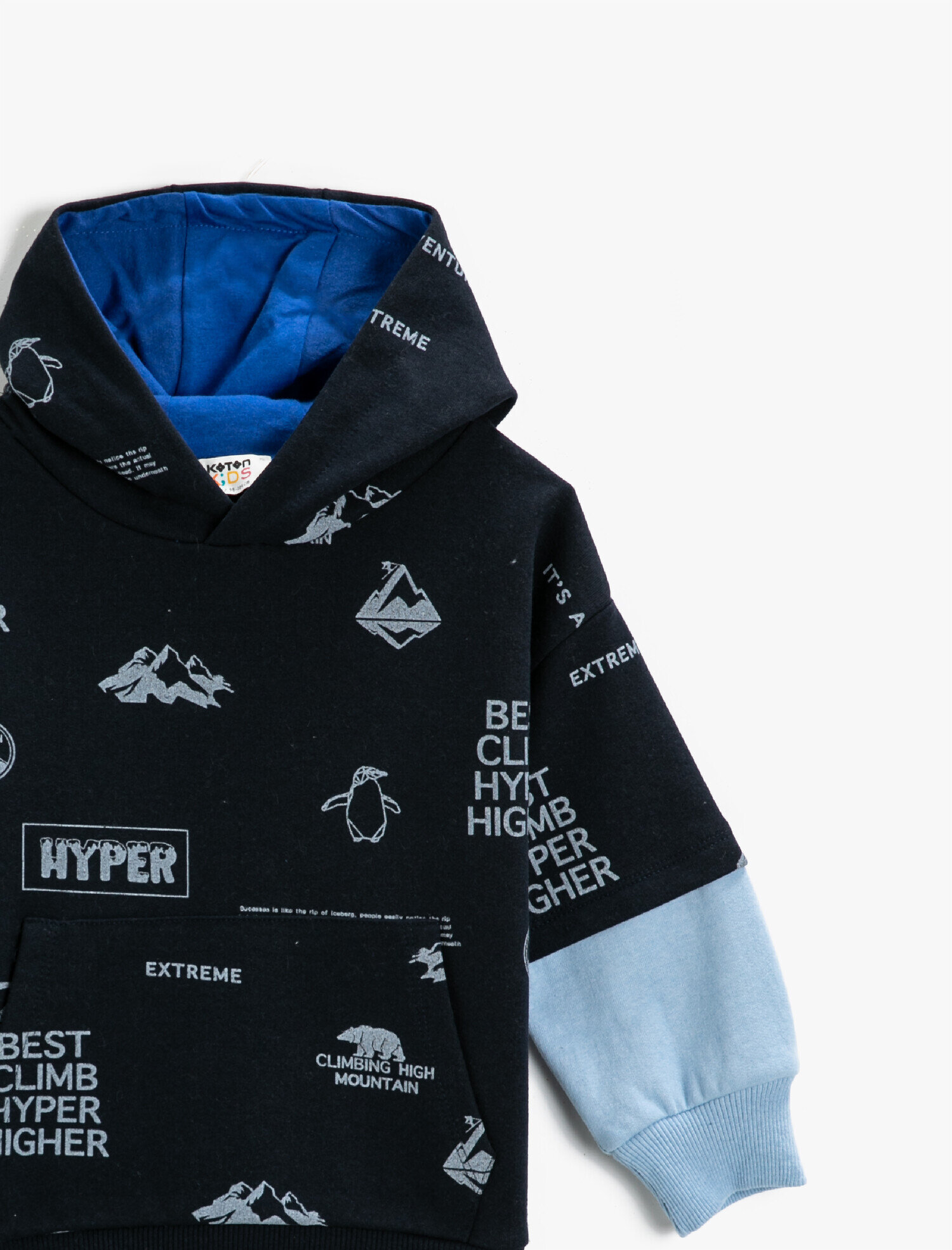  Erkek Çocuk Baskılı Kanguru Cepli Kapüşonlu Sweatshirt