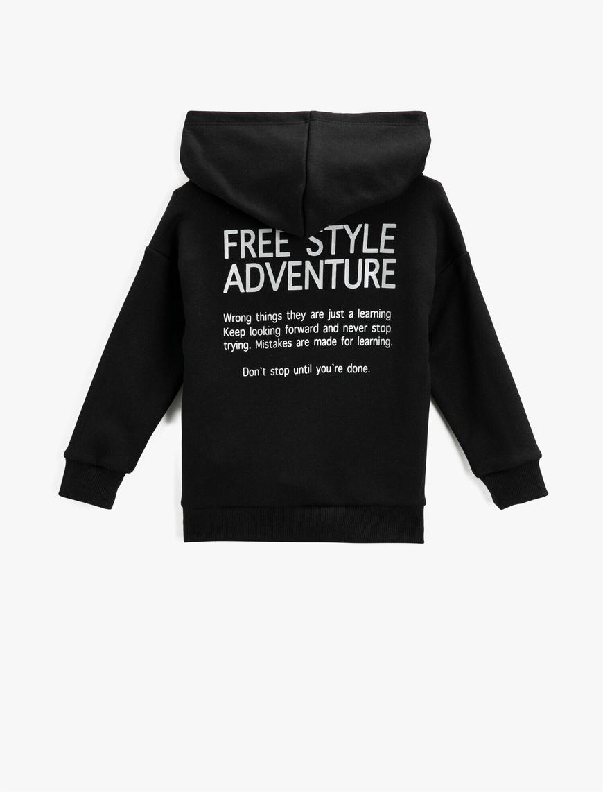  Erkek Çocuk Slogan Baskılı Kapüşonlu Sweatshirt Fermuarlı Cepli Pamuklu