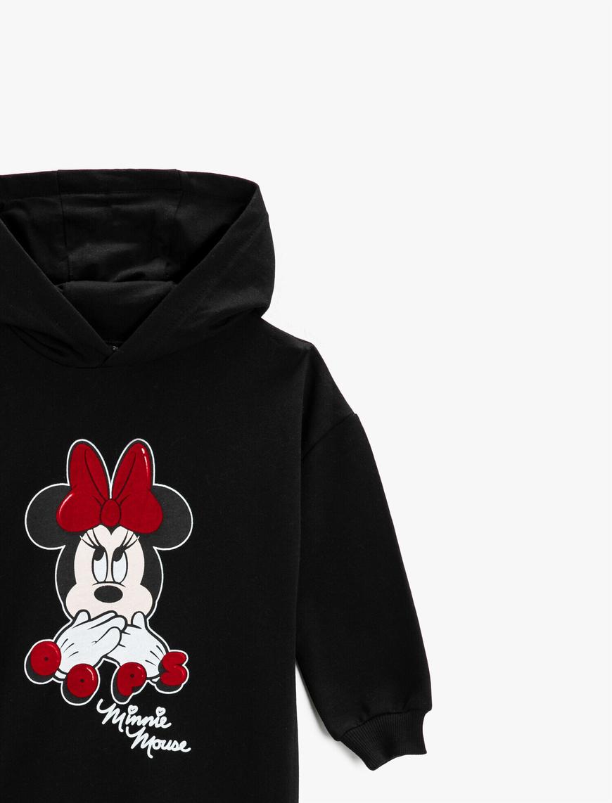  Kız Çocuk Minnie Mouse Lisanslı Sweat Elbise Baskılı Kapşonlu Pamuklu