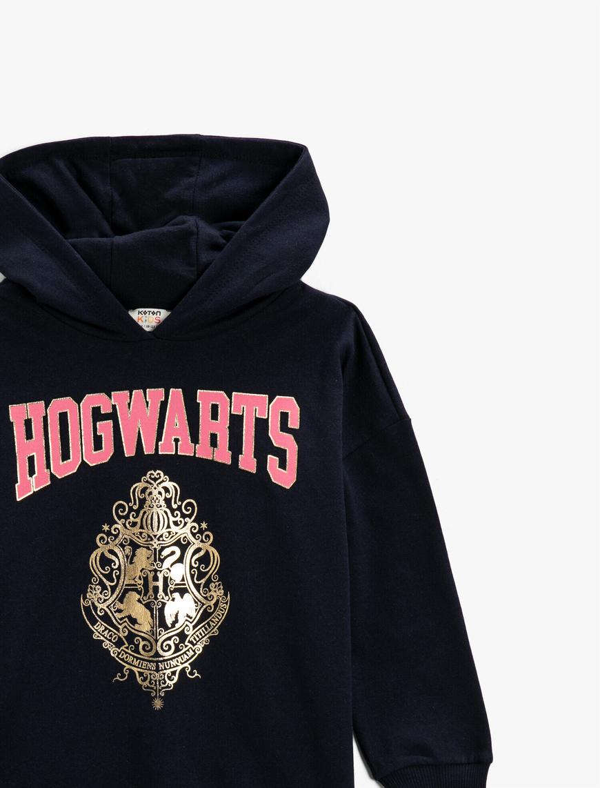  Kız Çocuk Harry Potter Hogwarts Lisanslı Baskılı Kapşonlu Sweatshirt Pamuklu