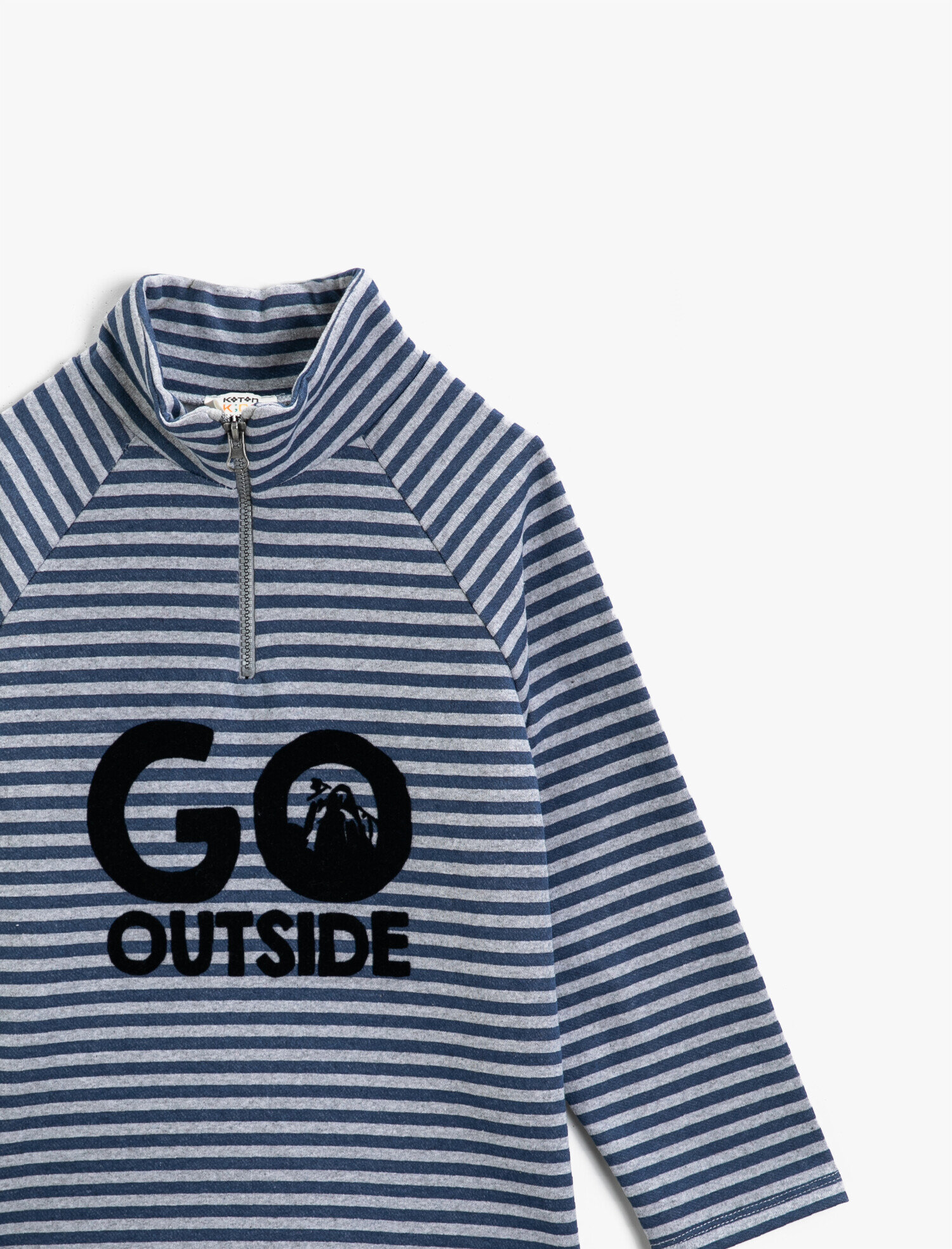  Erkek Çocuk Slogan Baskılı Çizgili Tişört Yakası Fermuarlı Uzun Kollu