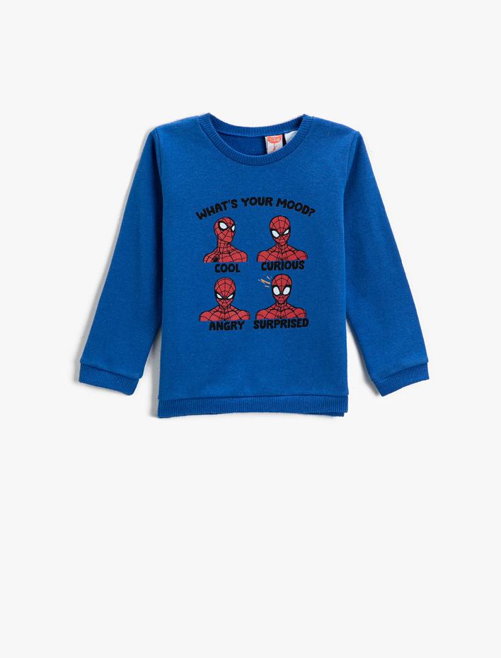 Erkek Bebek Spiderman Baskılı Sweatshirt Bisiklet Yaka Lisanslı