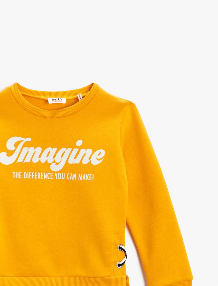  Kız Çocuk Slogan Baskılı Sweatshirt Uzun Kollu Pamuklu