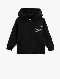 Slogan Baskılı Kapüşonlu Sweatshirt Fermuarlı Cepli Pamuklu