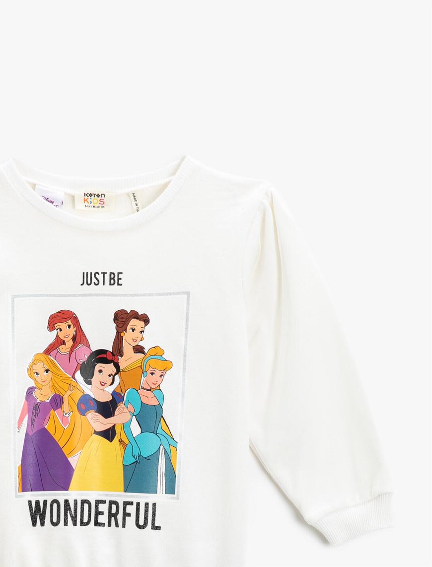  Kız Çocuk Disney Prensesleri Lisanslı Baskılı Sweatshirt Beli Büzgülü Pamuklu