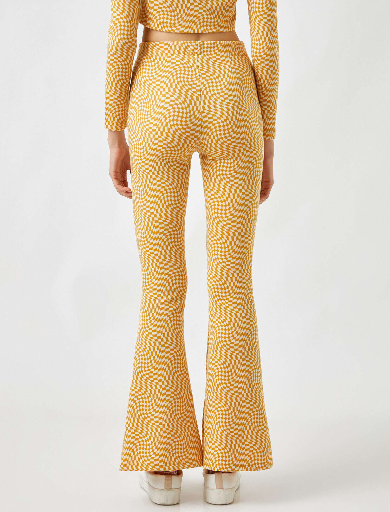   Desenli Paçası Yırtmaçlı İspanyol Paça Pantolon