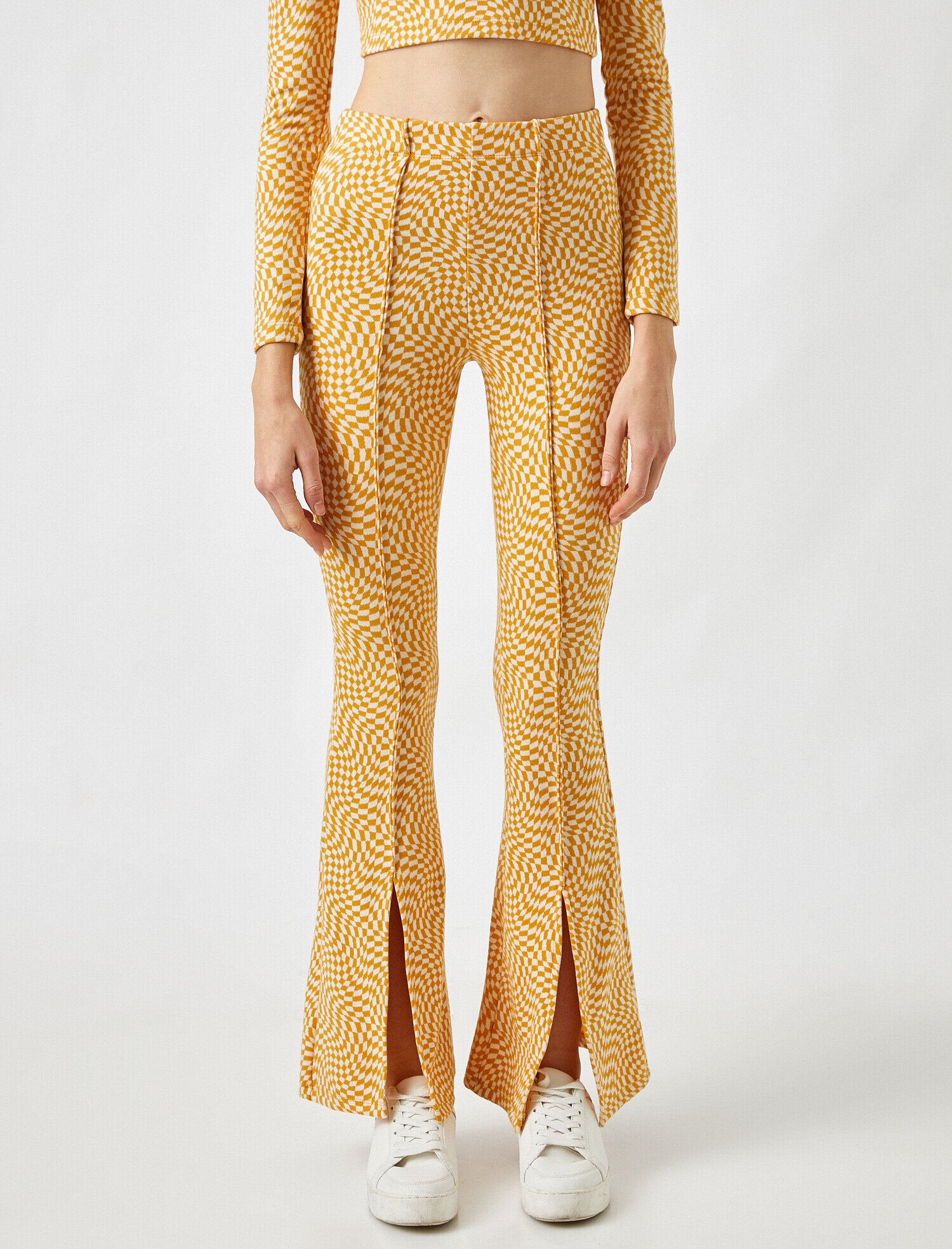   Desenli Paçası Yırtmaçlı İspanyol Paça Pantolon