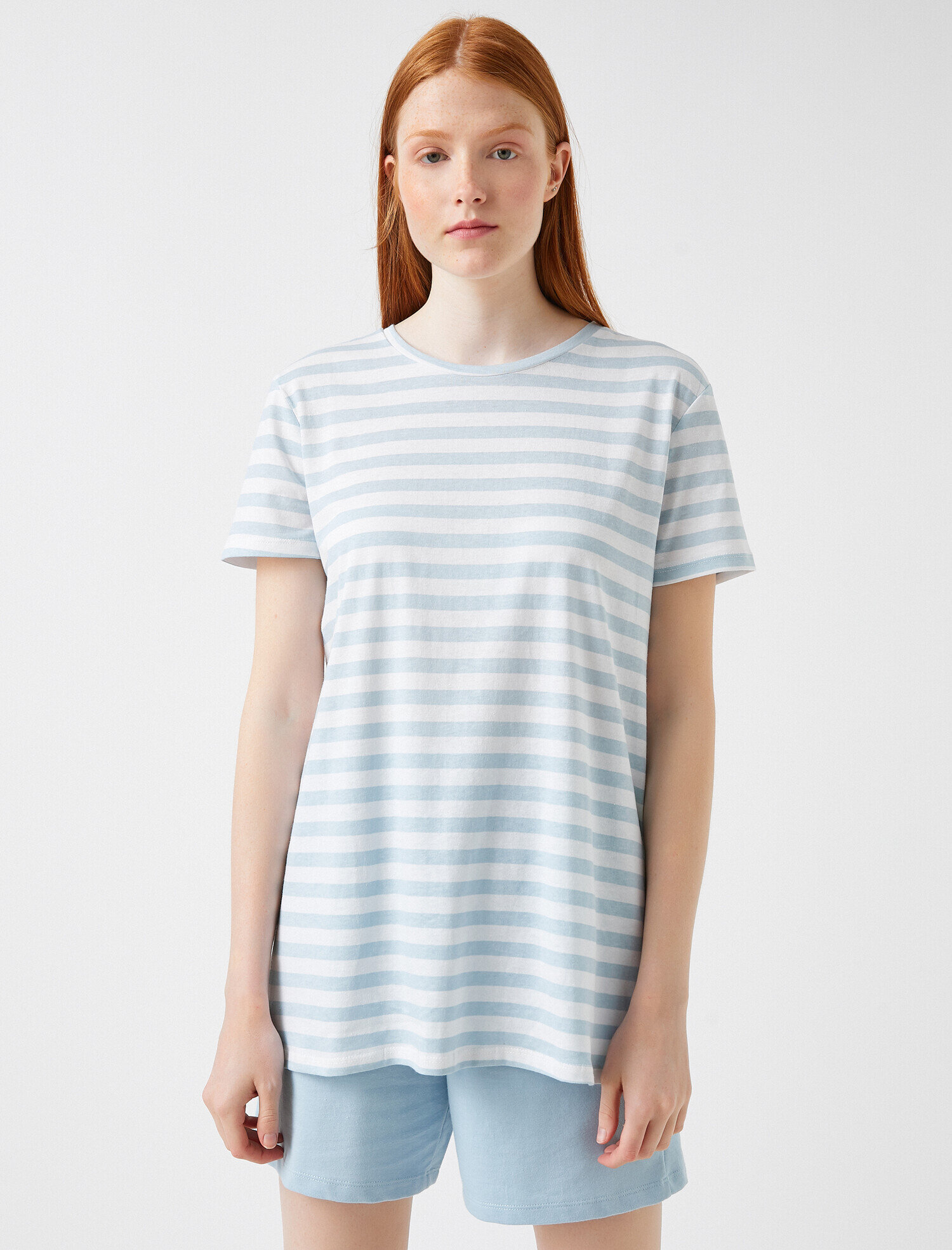   Çizgili Tişört Pamuklu Oversize