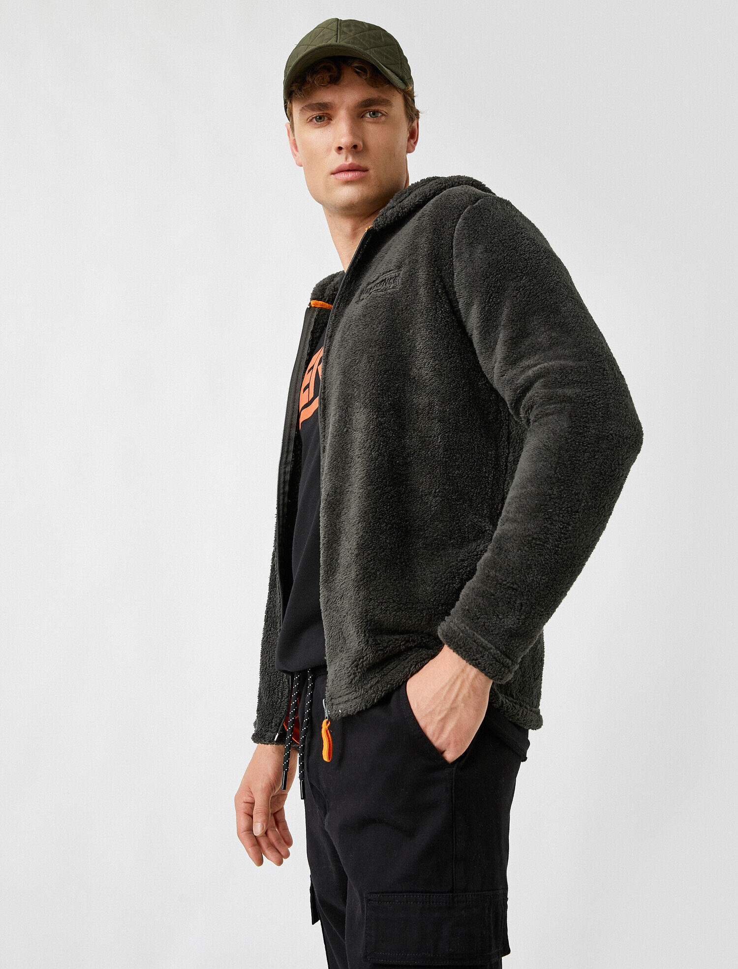   Fermuarlı Kapüşonlu Peluş Sweatshirt