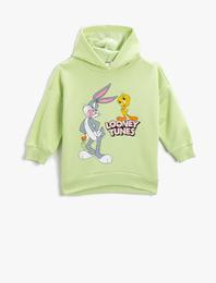 Bugs Bunny ve Tweety Lisanslı Baskılı Kapüşonlu Sweatshirt Pamuklu
