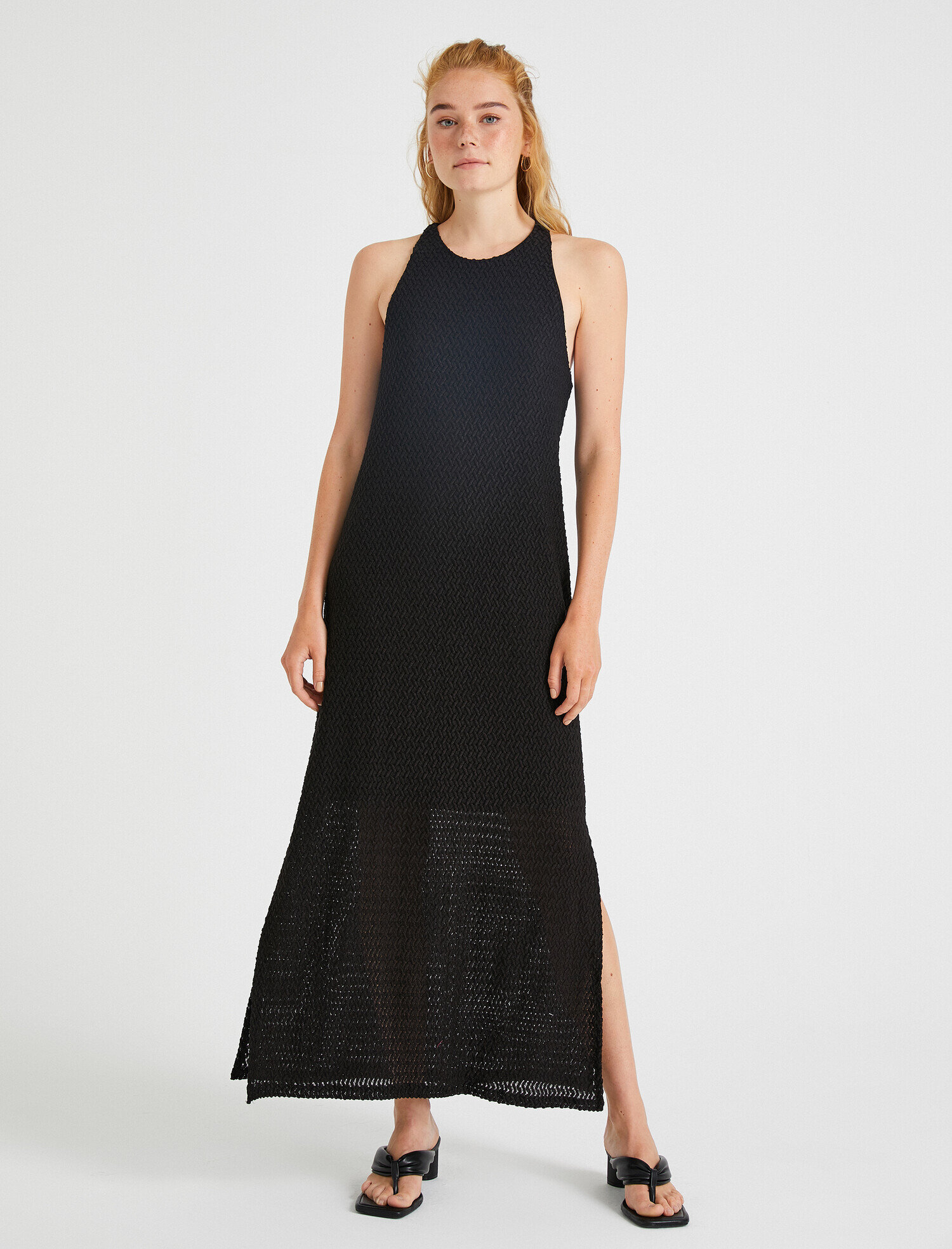   Yırtmaçlı Elbise Halter Yaka