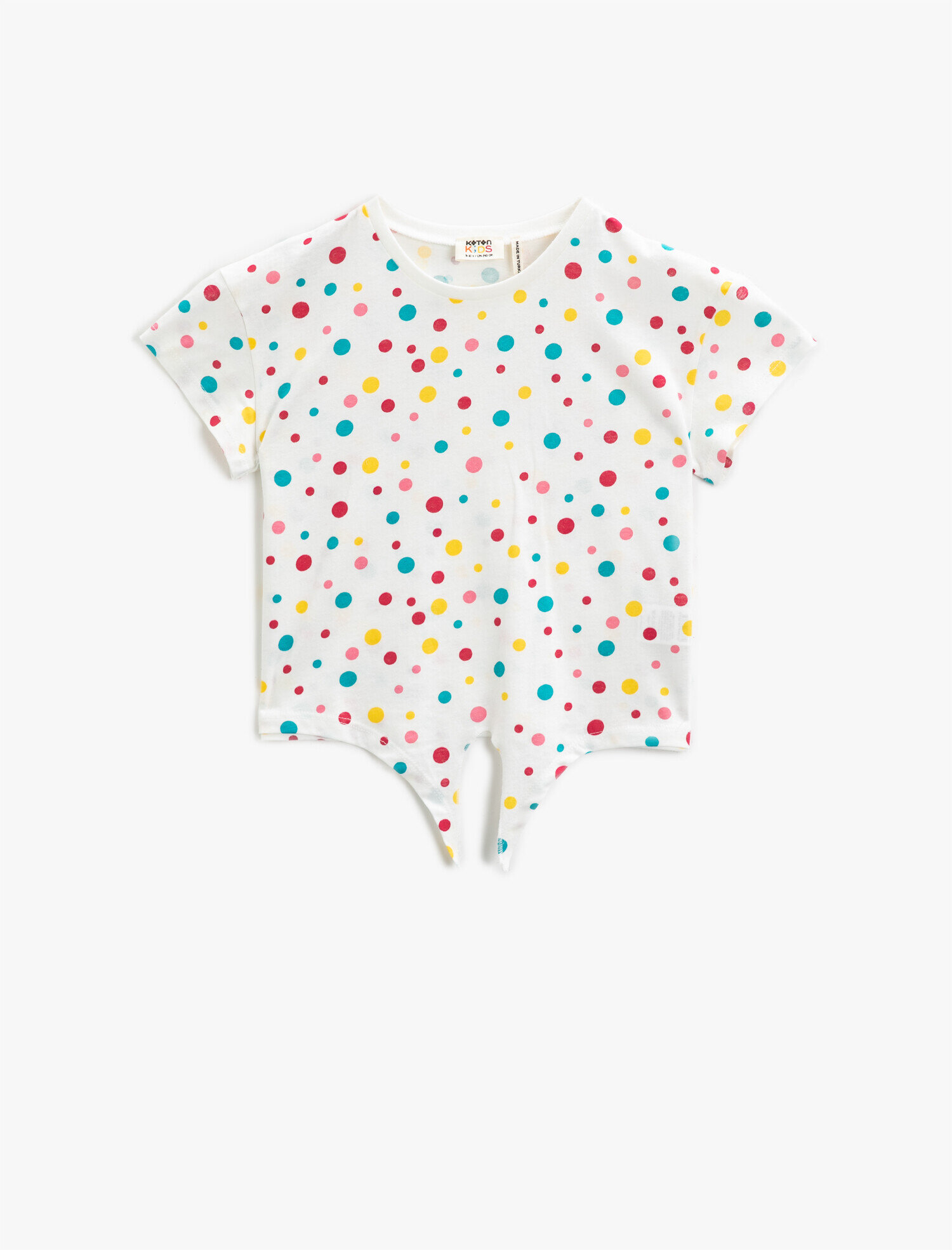  Kız Çocuk Puantiyeli Tişört Bisiklet Yaka Kısa Kollu