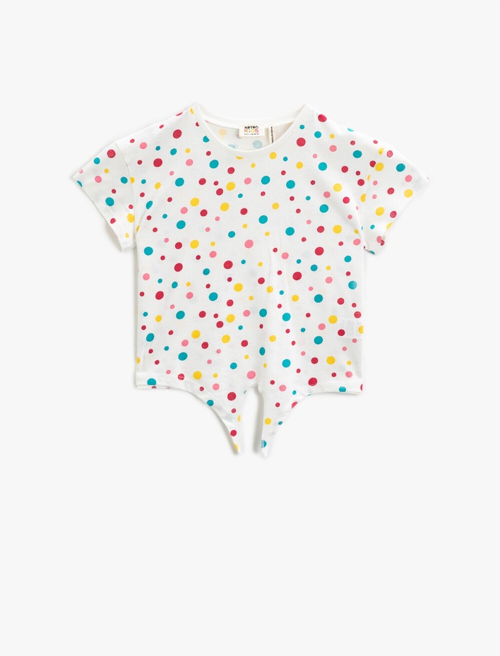 Kız Çocuk Puantiyeli Tişört Bisiklet Yaka Kısa Kollu