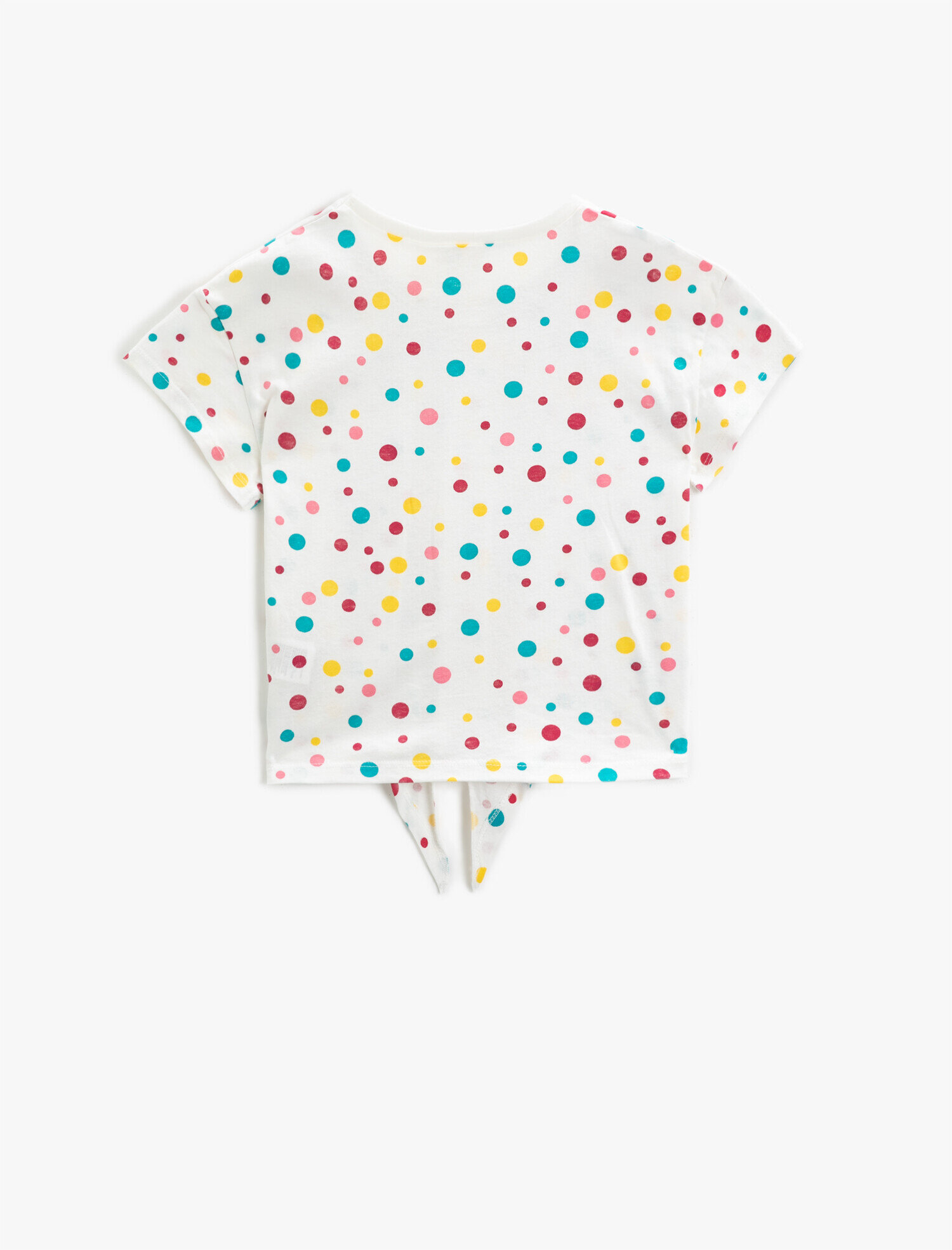  Kız Çocuk Puantiyeli Tişört Bisiklet Yaka Kısa Kollu