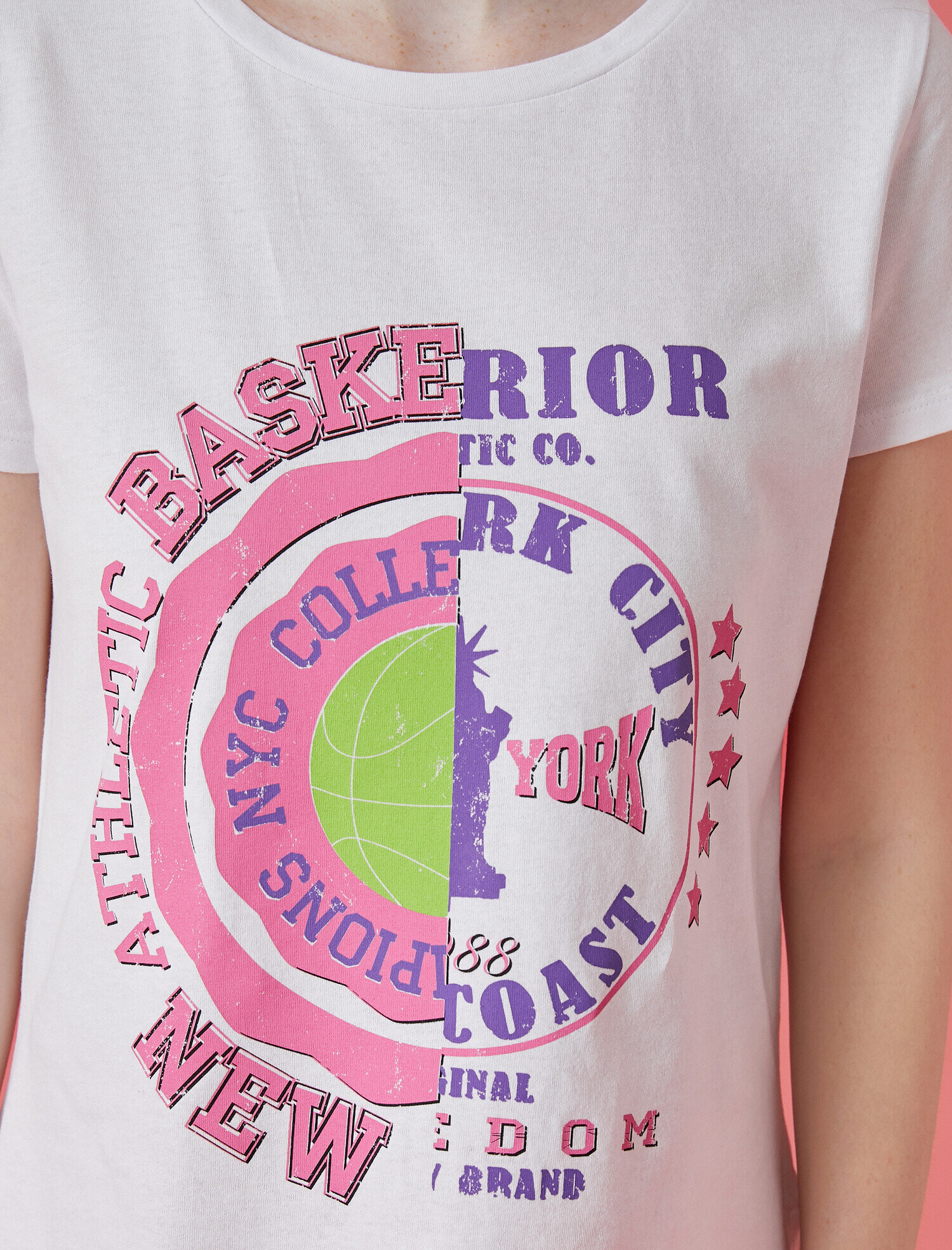   Baskılı Tişört Bisiklet Yaka Kısa Kollu Pamuklu Oversize