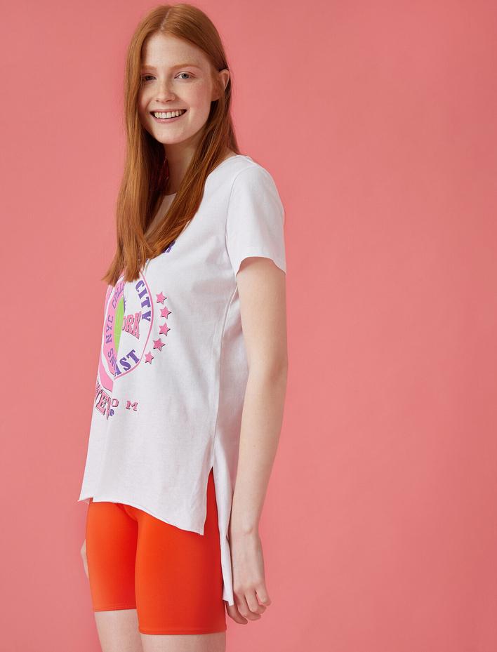  Baskılı Tişört Bisiklet Yaka Kısa Kollu Pamuklu Oversize