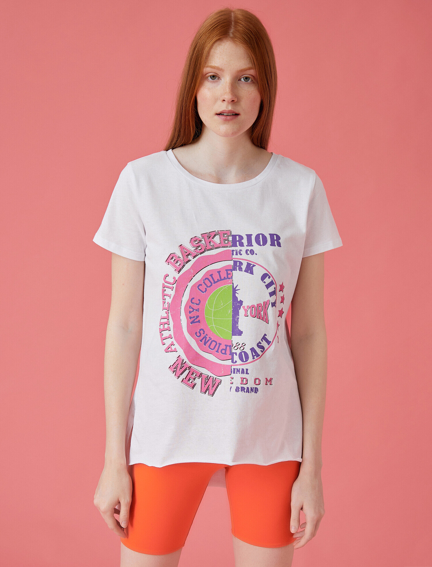   Baskılı Tişört Bisiklet Yaka Kısa Kollu Pamuklu Oversize