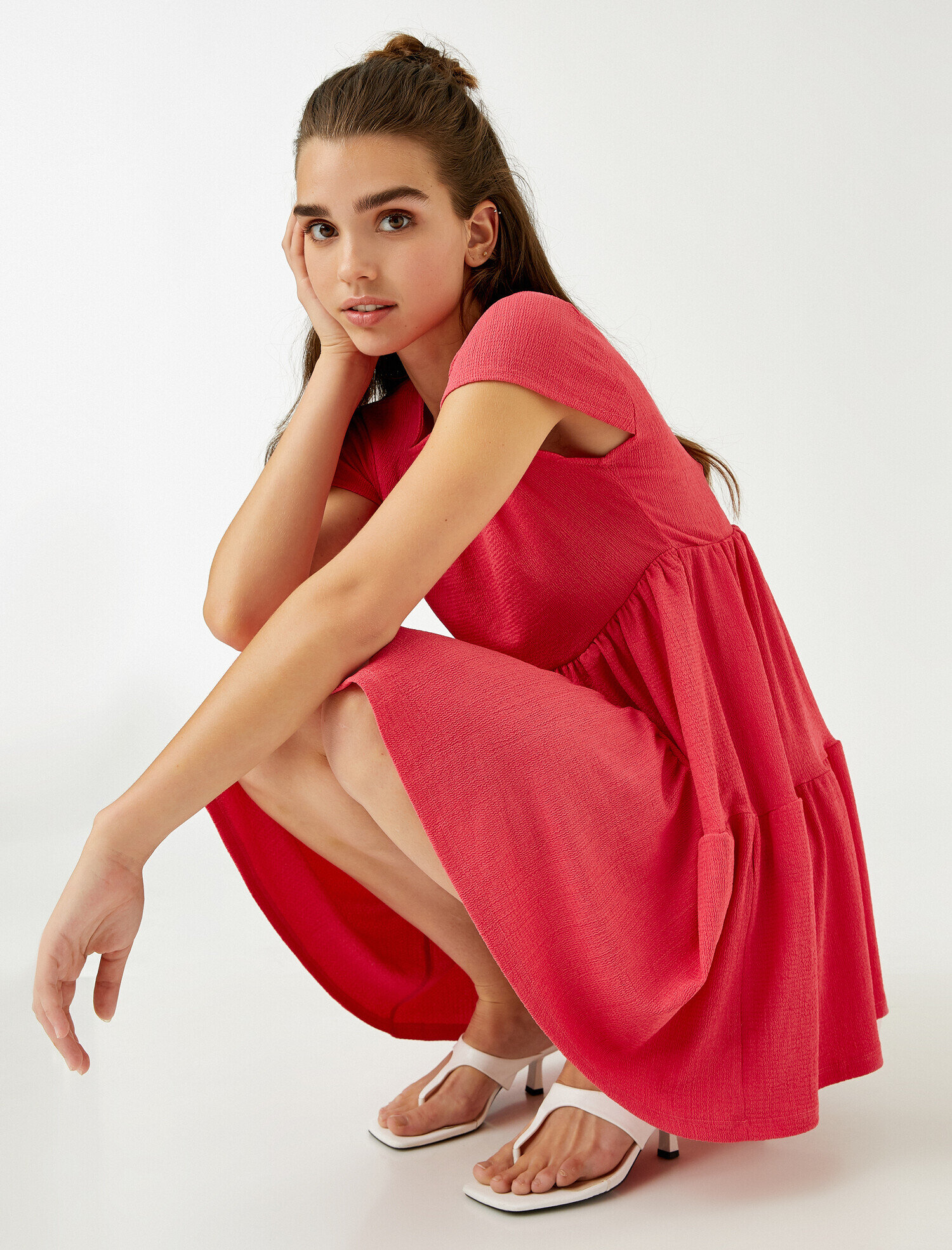   Kısa Kollu Elbise Bisiklet Yaka