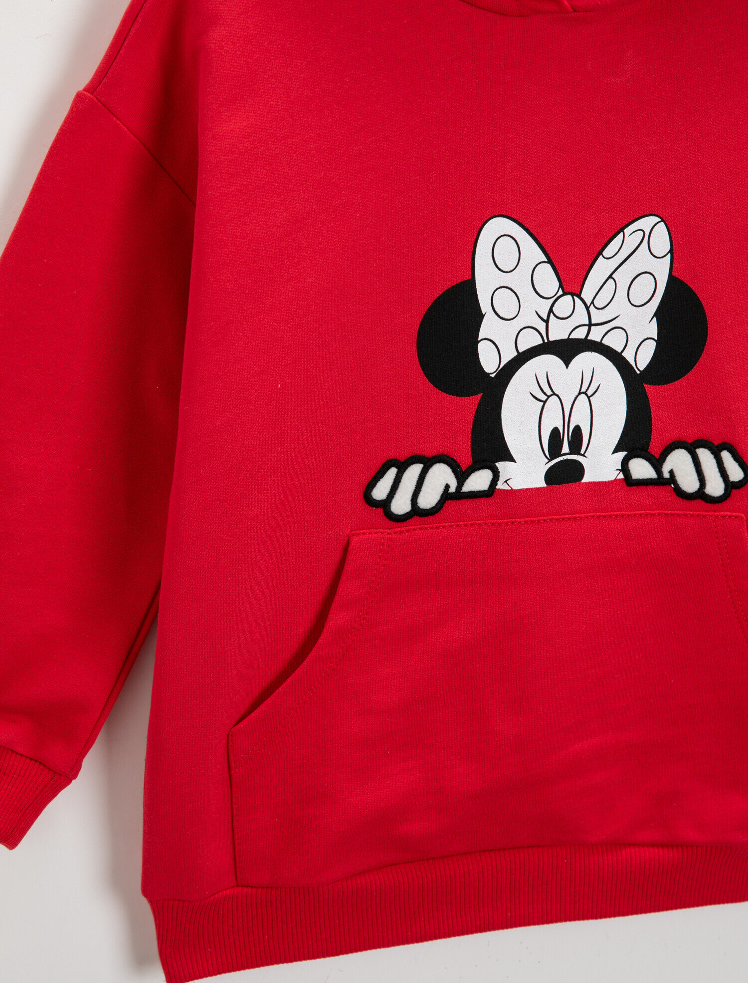  Kız Çocuk Minnie Mouse Lisanslı Kapüşonlu Sweatshirt Kanguru Cepli Baskılı Pamuklu