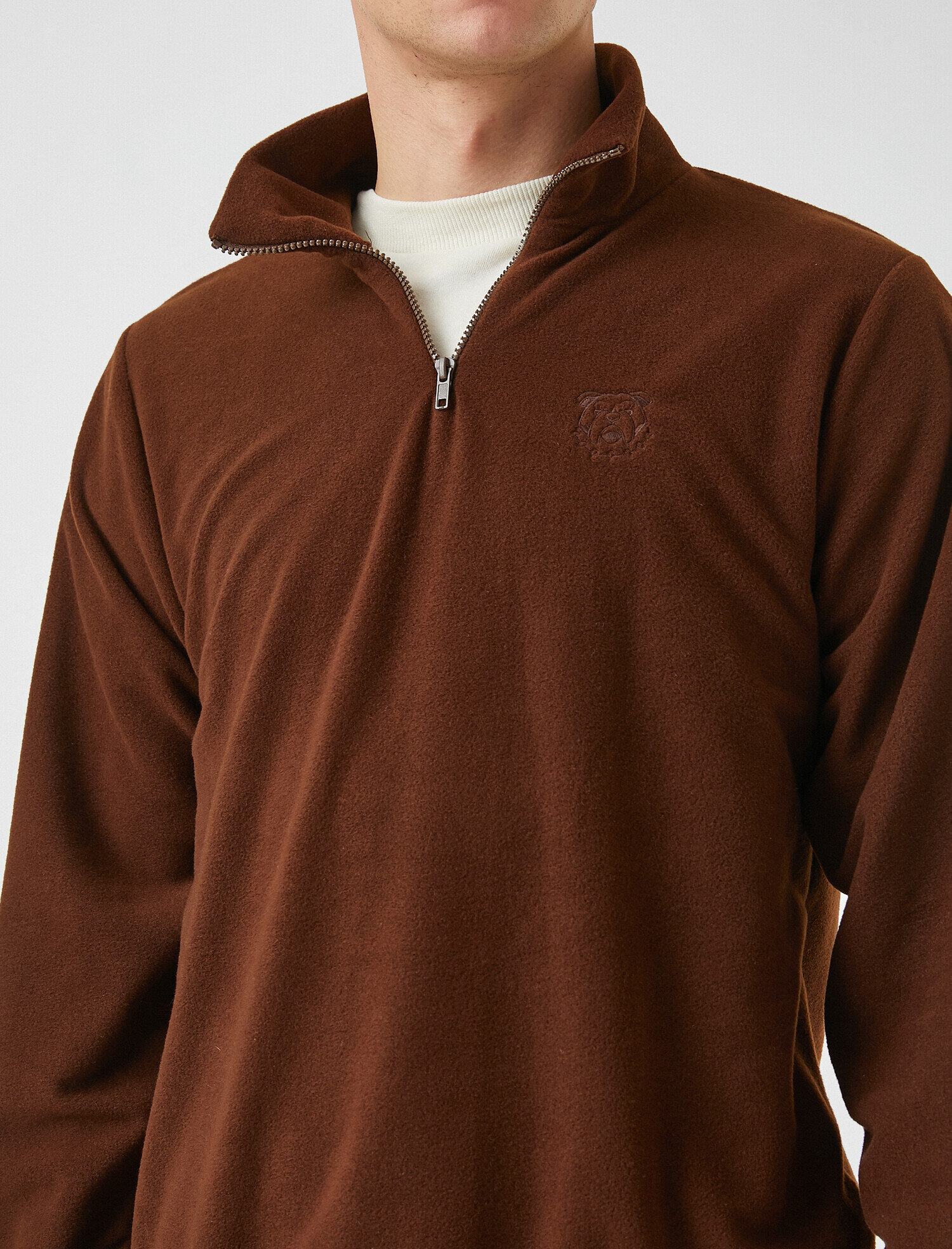   Buldog İşlemeli Yarım Fermuarlı Sweatshirt