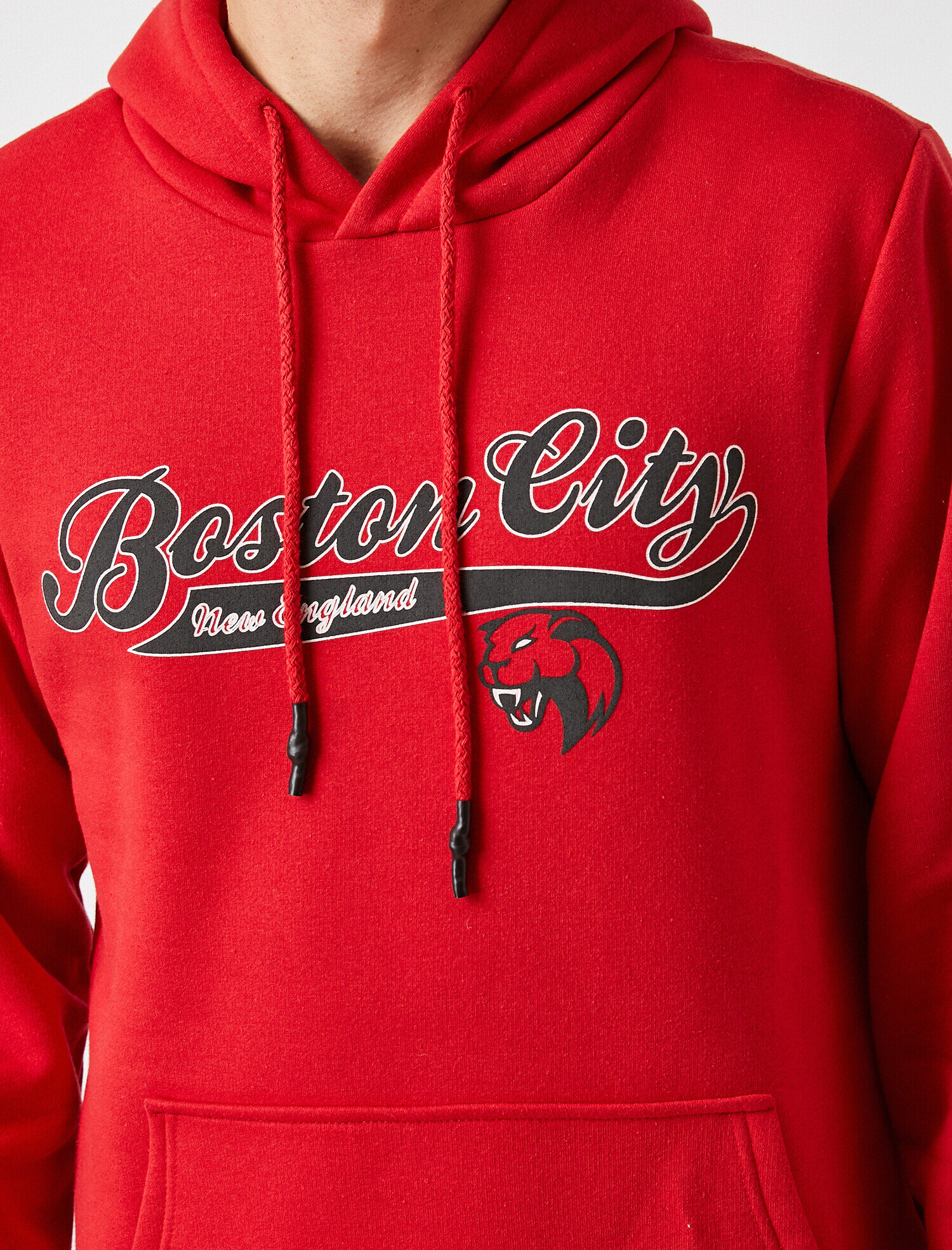  Boston Baskılı Kapüşonlu Sweatshirt