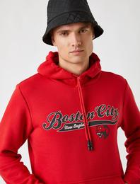 Boston Baskılı Kapüşonlu Sweatshirt