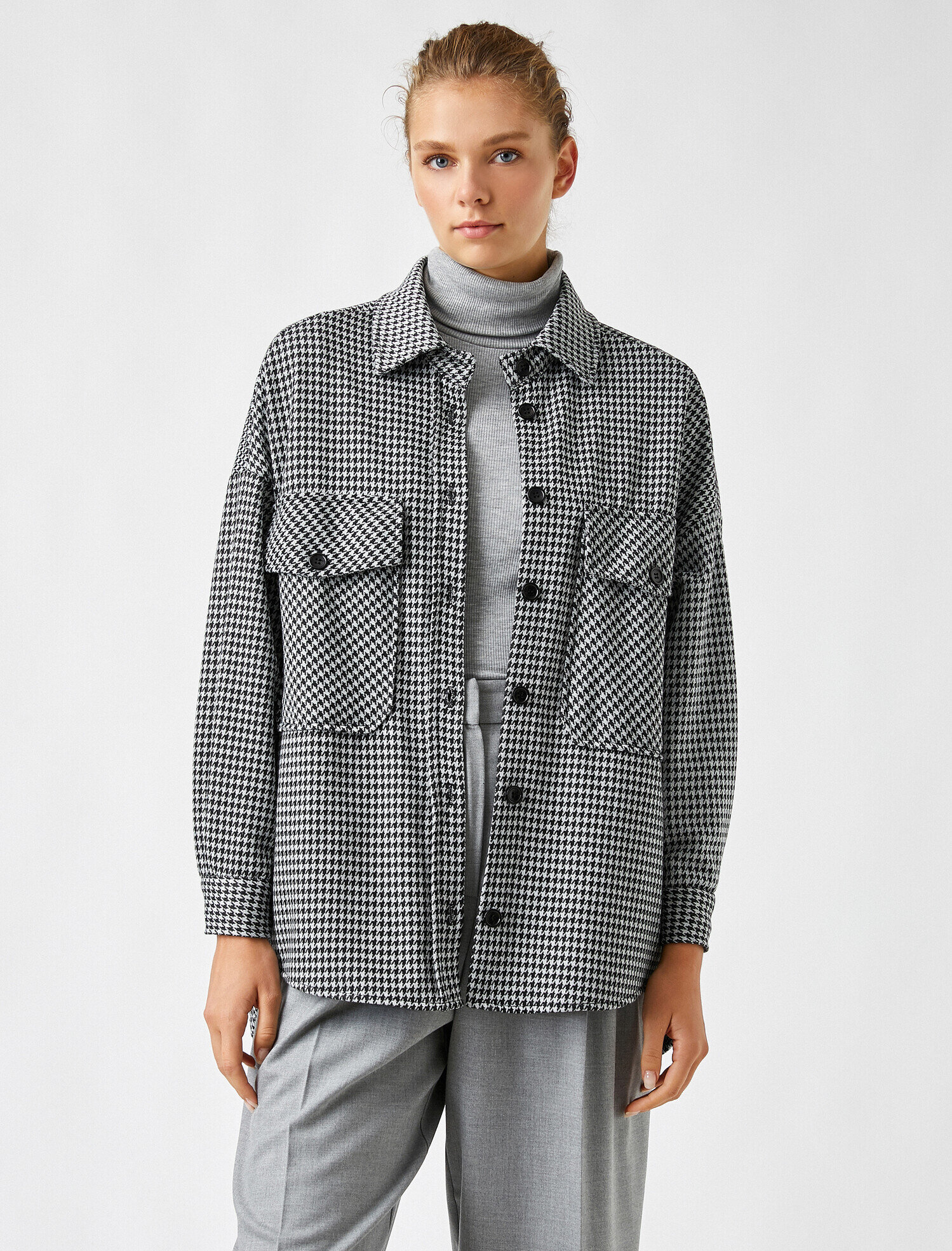   Kazayağı Desenli Gömlek Uzun Kollu