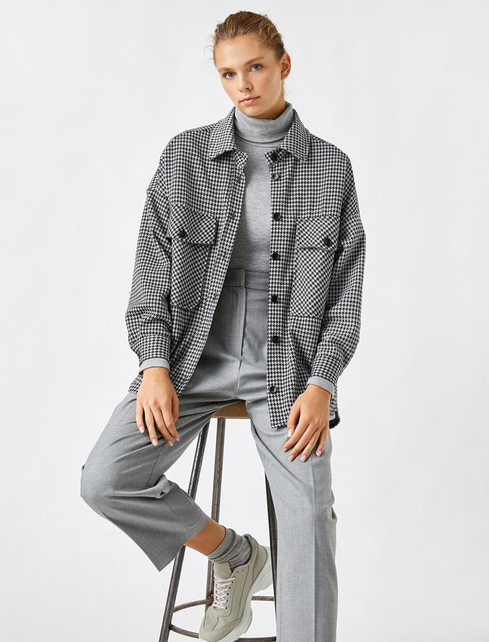  Kazayağı Desenli Gömlek Uzun Kollu