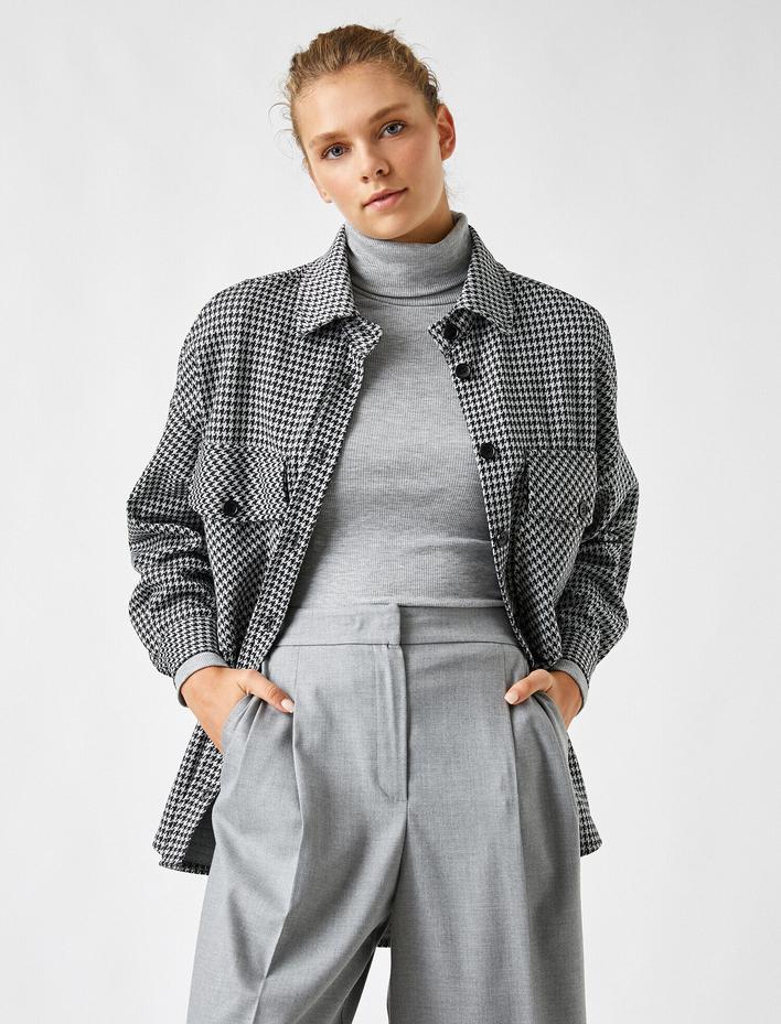  Kazayağı Desenli Gömlek Uzun Kollu