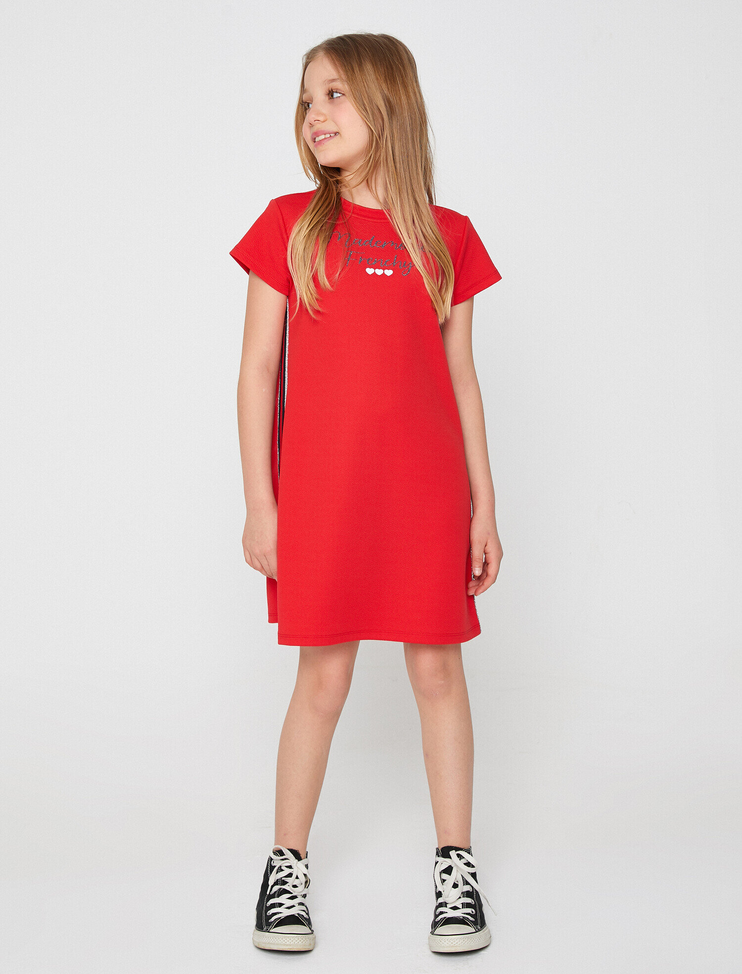  Kız Çocuk Yazılı Elbise Kısa Kollu Bisiklet Yaka