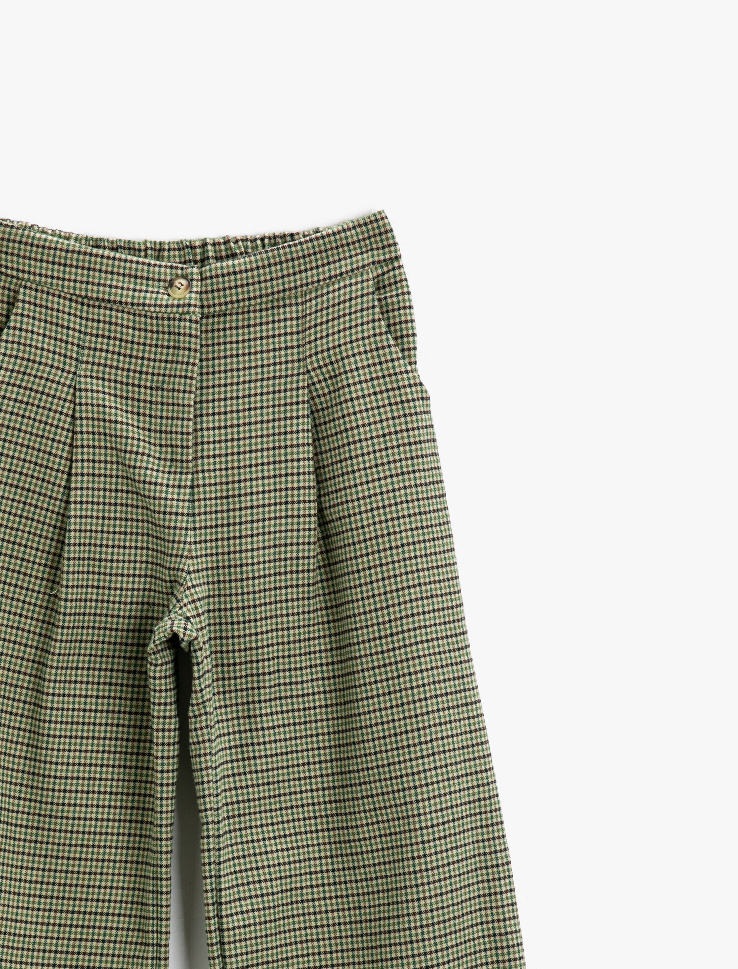  Kız Çocuk Ekose Bol Paça Pantolon Piliseli Cepli